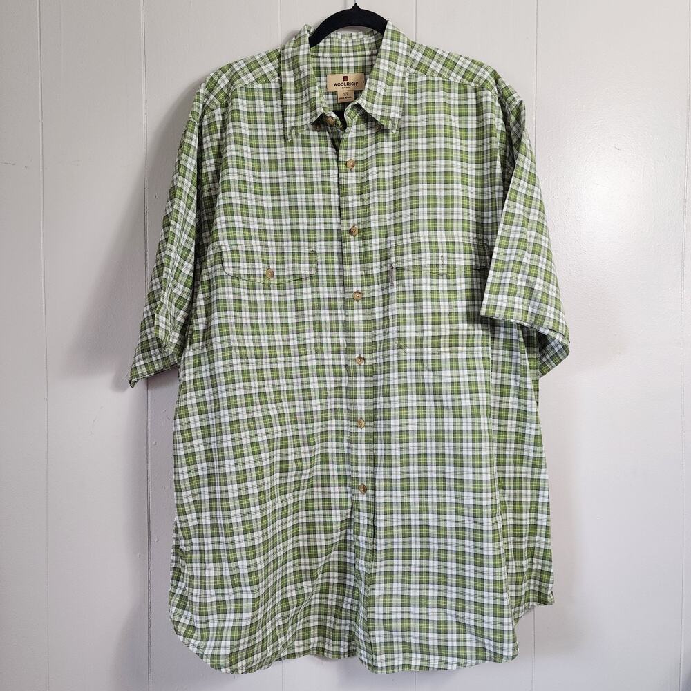Woolrich Clasdic Plaid Short Sleeve Button Up Shirt XLT Mens Green